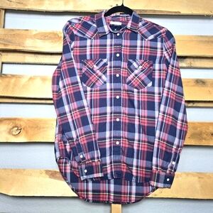 American Eagle Outfitters plaid shirt Size:XS Color:Blue/Redish Pink